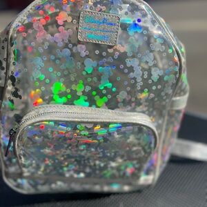 Disney parks loungefly transparent mini backpack & glitter wristlet bundle